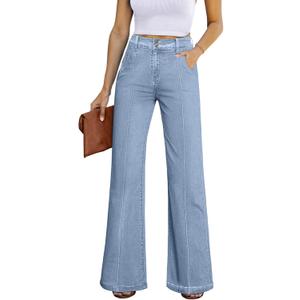 Sidefeel Womens Wide Leg Jeans Casual Baggy High Waisted Stretch Denim Pants (4, Iceland Blue)