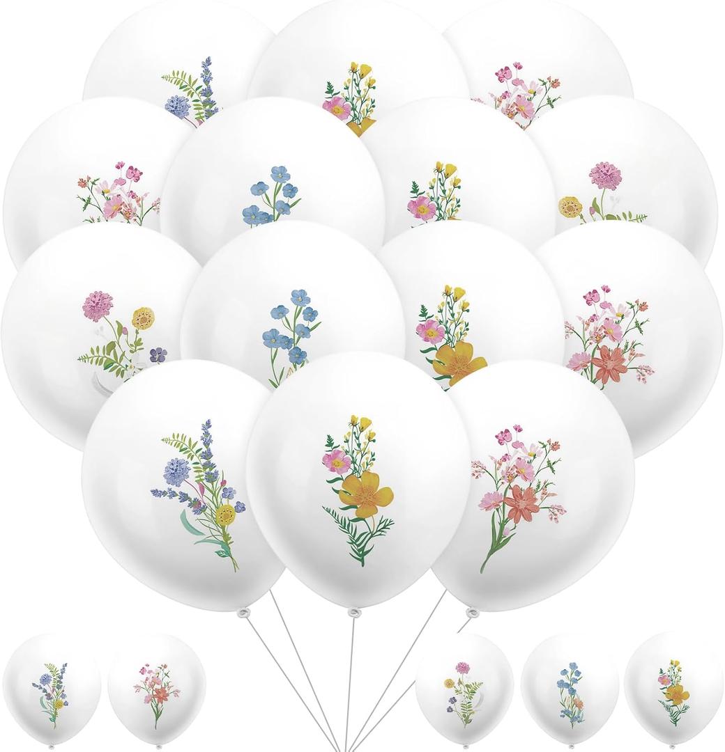 Soulchen 50 Pcs White Floral Balloons Wildflower Party Decorations for Baby Shower Spring Summer Flower Birthday Decorations Latex Flower Balloon Bulk for Bridal Picnic Garden White