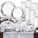 Marsui 121 Pcs 70s 80s Disco Ball Party Decorations Disposable Paper Plates Napkins Cups Bachelorette Silver Balls Tableware Set for Wedding Cocktail Birthday Dancing Queen Party(Silver)