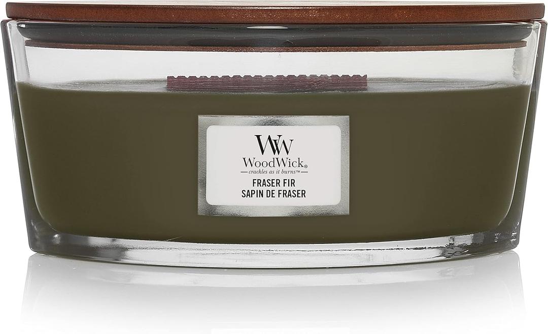 WoodWick Fraser Fir Holiday Candle Gifts for Women and Men, 16 oz Ellipse Candle with Crackling Wick