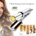 2 in1 Hair Curler Straighter Rotating Iron, Curling Iron Wand for Hair Curling and Straighting, Dry and Wet Styling Tool, Travel for Girls Women