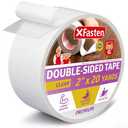 XFasten Clear Double Sided Sticky Tape, Removable, 2-Inches x 20-Yards, Single Roll Ideal as an Anti-Scratch Cat Training Tape, Holding Carpets, and Woodworking