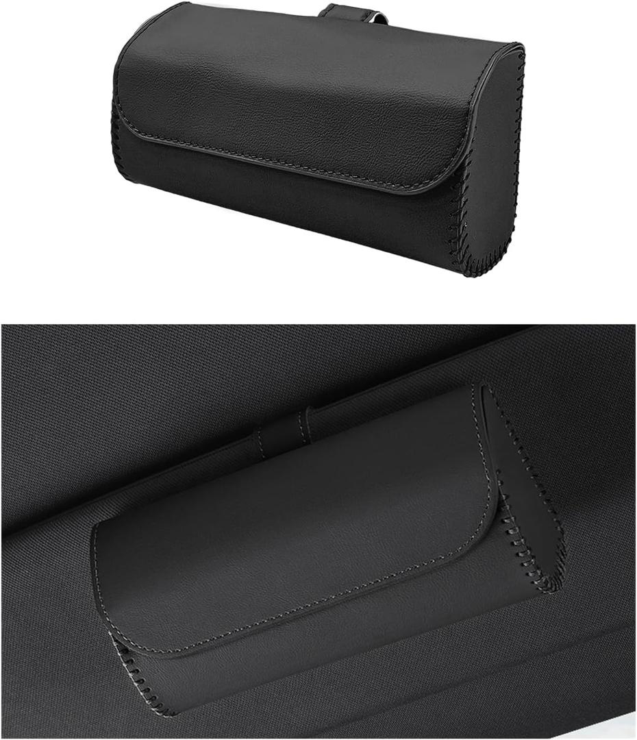 Sunglasses Holder for Car Sun Visor, Leather Glasses Sun Visor Organizer Box with Hidden Magnetic Closure, Eyeglass Holder Clip Storage Case for Auto Visor, Car Accessories (Black)