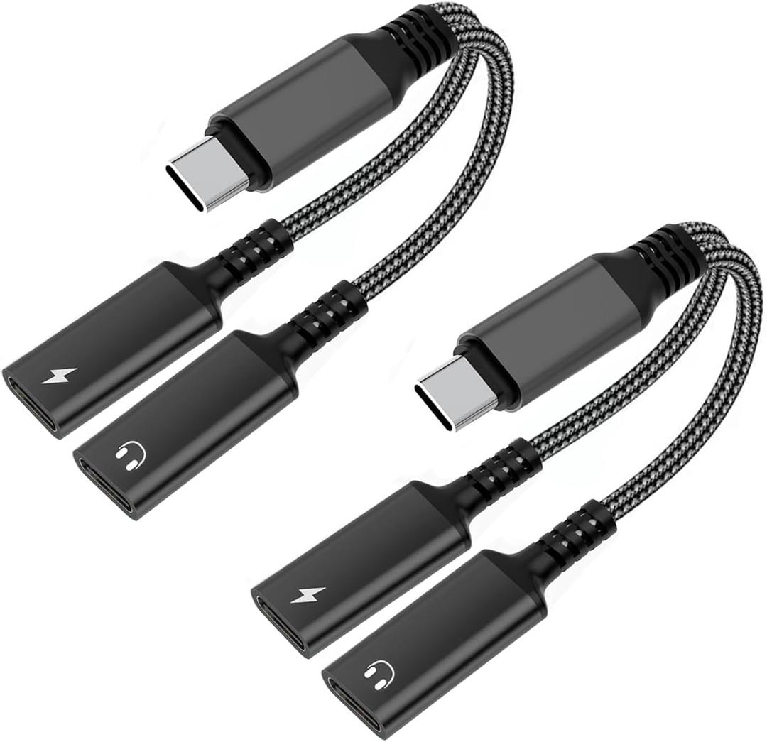 Orisell USB C Splitter, 2-in-1 USB C Headphone Adapter Audio Dongle Cable with PD 60W Charging Port Compatible with Pixel 2 3 4,Galaxy S23 S22 S21 S20, iPhone 16/15 More (2 Pack)