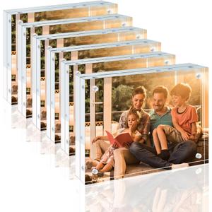 Egofine 5x7 Acrylic Frames 6 Pack, 20mm Thicker Frameless Clear Picture Frames, Double Sided Magnetic Picture Frames, Free Standing Desktop Display
