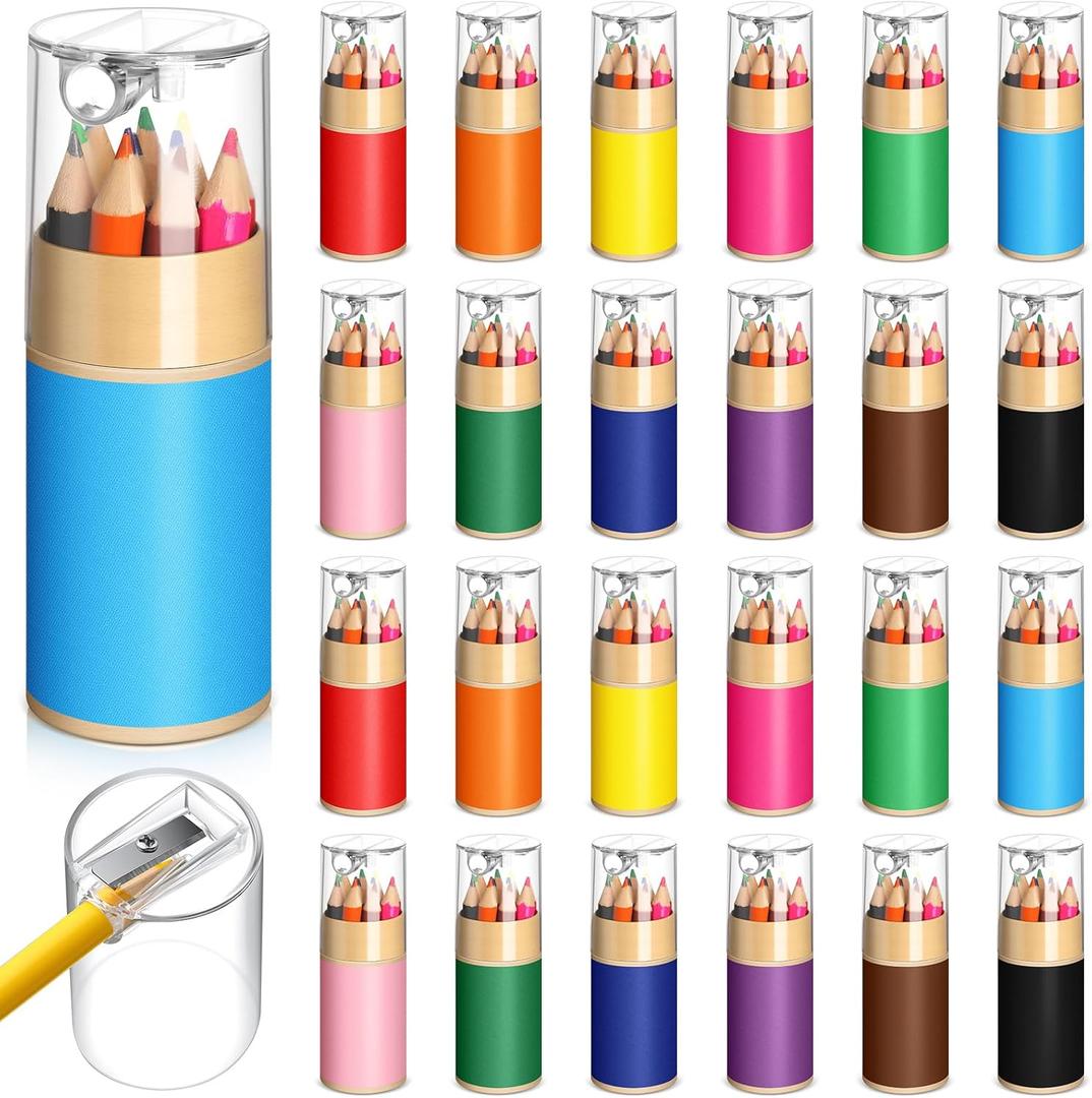 24 Sets Mini Colored Pencils Bulk Kids Pencils with Sharpener 3.5 Inch 12 Assorted Colors Drawing Coloring Pen Set for Kid Children Art Painting Mini School Graduation Supplies