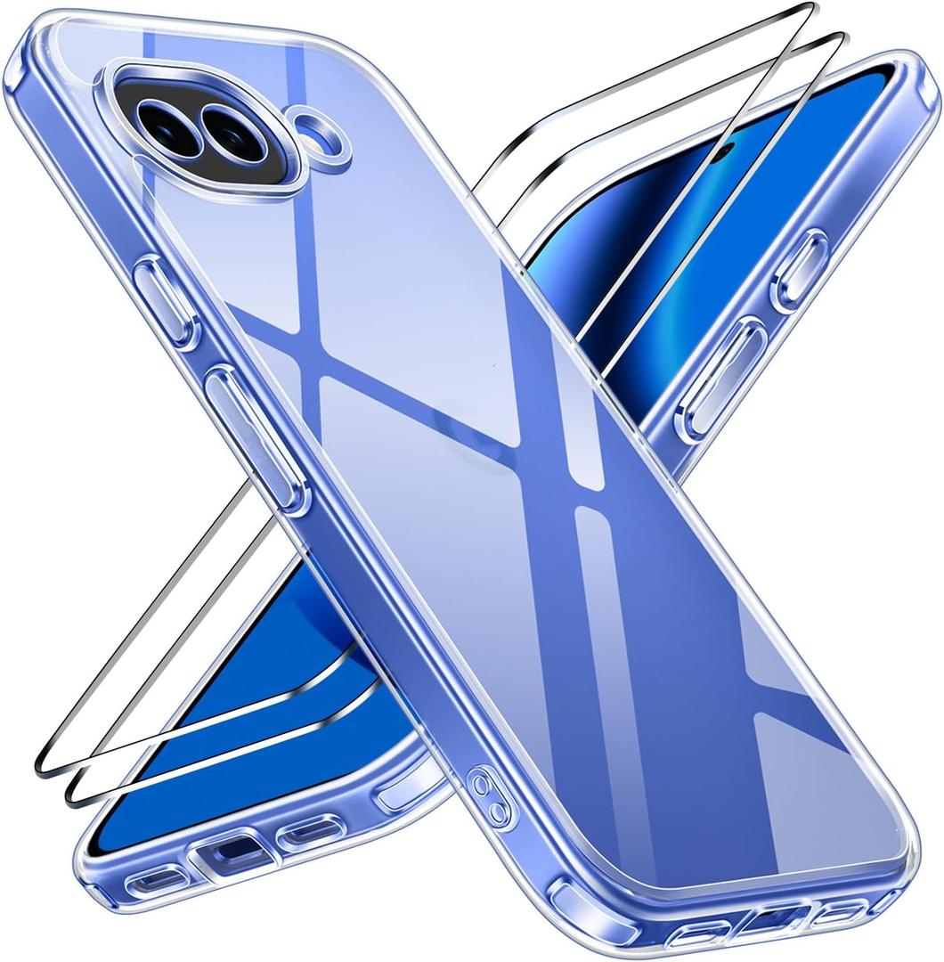 ivoler 3-in-1 for Google Pixel 10a Case 6.3'' [1 Case + 2 Screen Protectors], Military-Grade Shockproof Clear Protective Cover, Ultra-Transparent Slim TPU Phone Case - Clear