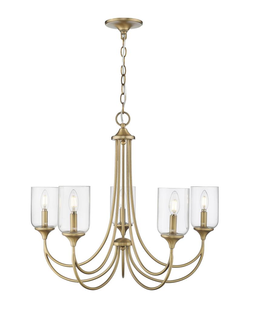 ML Lighting | Waddingham Collection | 22405-VB | Indoor 5 Light Chandelier in Vintage Brass with Clear Glass Shade | Kitchens, Dining Rooms, Living Rooms, Entryways, Hallways