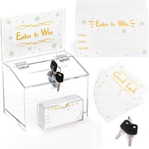 ZENFUN Acrylic Suggestion Box with Lock, Donation Box with 100pcs Raffle Tickets Cards, Clear Ballot Boxes with Sign Holder,Collection Tip for Charity, Voting