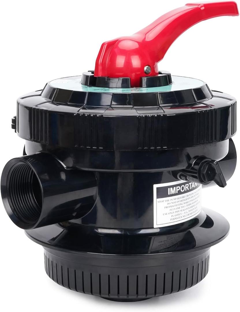 CIPU 6-Way Multiport Pool Valve Replacement for Sand Filter Systems, Multiport Valve with Filter, Backwash, Rinse, Waste, Recirculate, Closed Settings, Handle Sand Filter Valve for Above Ground Pools