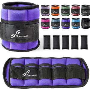 Sportneer Adjustable Ankle Weights for Women & Men, Durable Ankle Leg Weights Strap For Fitness, Exercise, Walking, Jogging, Gym, Aerobics, Workout, 1-5 lbs Each Ankle, 1 Pair 2-10 lbs, Purple