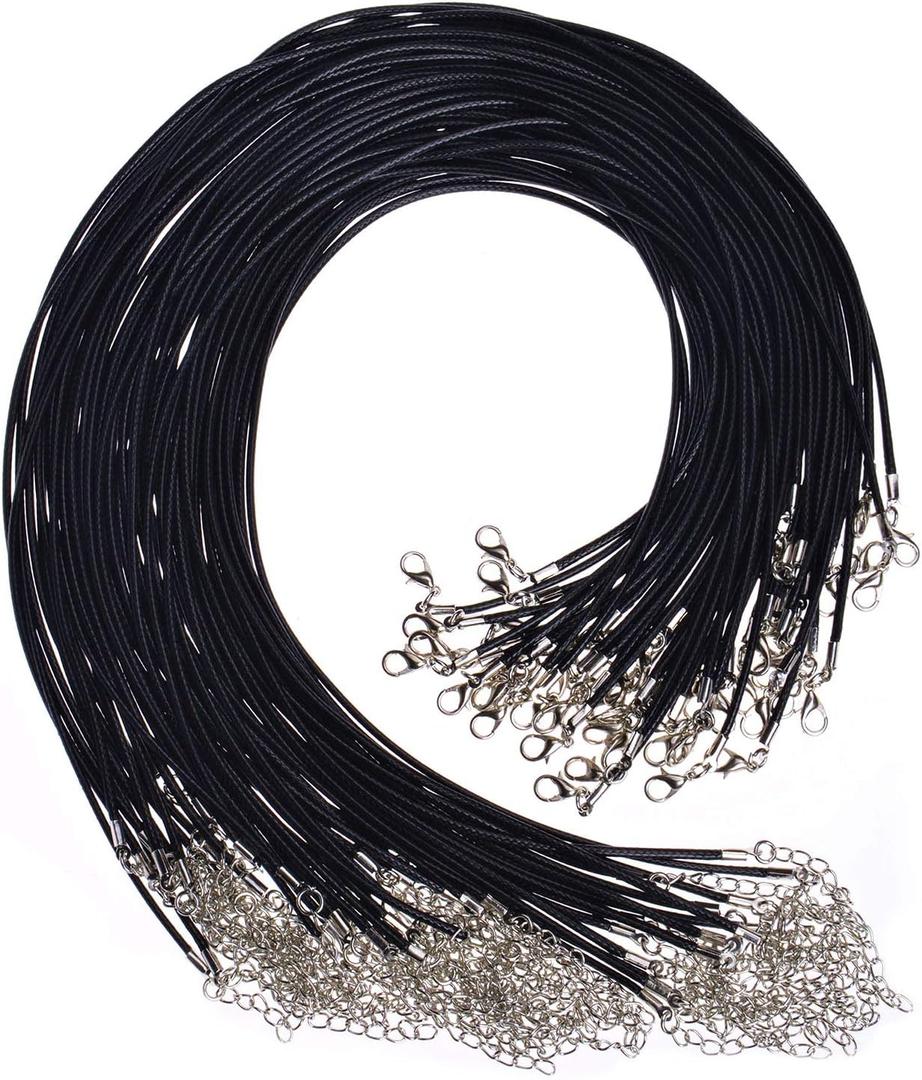 Selizo 100Pcs Necklace Cord for Jewelry Making, Black Waxed String Bracelet Making Supplies