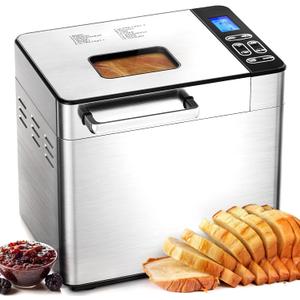 EUHOMY Bread Maker Machine 13 Program 2LB Bread Maker, Bread Machine with 3 Loaf Sizes and 3 Crust Colors, Breadmaker with Fruit & Nut Dispenser,Ideal for Family Gifts, Gluten Free