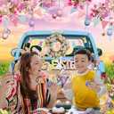 Spring Easter Backdrop Happy Easter Eggs Blue Car Floral Garden Photography Background Kids Children Baby Shower Birthday Home Party Decorations (7x5FT)