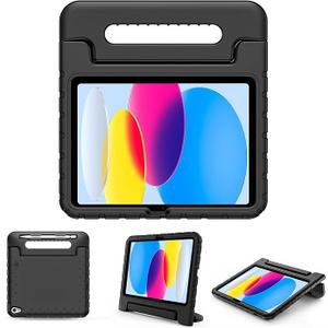 ProCase Kids Case for iPad A16 11th Generation 2025/iPad 10th Generation 2022 with Pencil Holder, iPad 11/10 Case Shockproof Lightweight Cover with Stand Convertible Handle for Children -Black