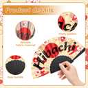 Threehoney 36 Pcs Japanese Hibachi Folding Fan Bulk Hibachi Birthday Party Decor Asian Chinese Folding Fan with Cherry Blossom Japanese Theme Fabric Handmade for Baby Shower Wedding Party Supplies