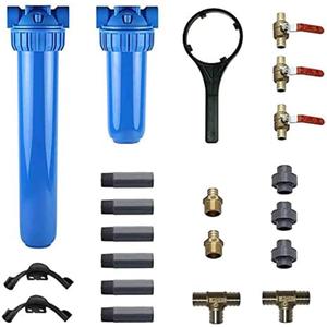 Aquasana Whole House Water Filter System Professional Installation Kit | Brass Components | 3/4" Fittings | Includes 20" Pre-Filter and 10" Post-Filter | Includes Bypass | EQ-1000-075
