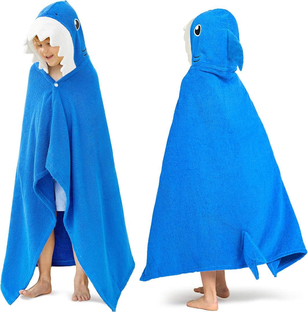 Joiedomi Shark Hooded Towel for Kids Soft 100% Cotton Bath Beach Towel 30" x 50" for Kids 3-10 Years Toddler Pool Poncho with Hood Absorbent Swim Wrap for Boys Girls
