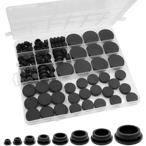 125Pcs Black Rubber Plug Box, Various Sizes of Round Hole Silicone Tool, Rubber Plugs for Round Holes, Silicone Plugs Suitable for Car Wiring Furniture