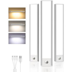 Under Cabinet Lighting Wireless,Rechargeable Battery Motion Sensor Light Indoor,LED Closet Lights USB Charging,3 Color Dimmable Under Cabinet Lights for Kitchen, Cabinet, Wardrobe (3 Pcs)12in