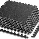 0.79" Gym Flooring,6 Pcs 24 Sq Ft Rubber Top Floor Tiles for Home Gym High Density EVA Foam Gym Mat with Rubber Top Interlocking Exercise Equipment Matt for Garage/Fitness Room-Black+White