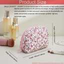 Quilted Conch Shaped Makeup Bag Cosmetic Bag for Women, Floral Coquette Cotton Travel Makeup Case Toiletry Zipper Make Up Pouch, Travel Storage Organizer Stuff (Red Flower)