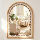 Arched Wall Mirror,Wood Farmhouse Boho Vanity Bathroom Mirror