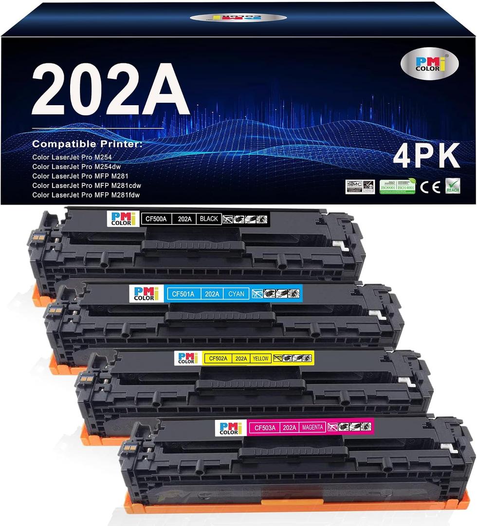 202A Toner Cartridges - 4 Pack Replacement for HP Color Laser Pro M254dw MFP M281cdw, M281fdw M281fdn M281 M254 Series (Black,Cyan,Magenta,Yellow)