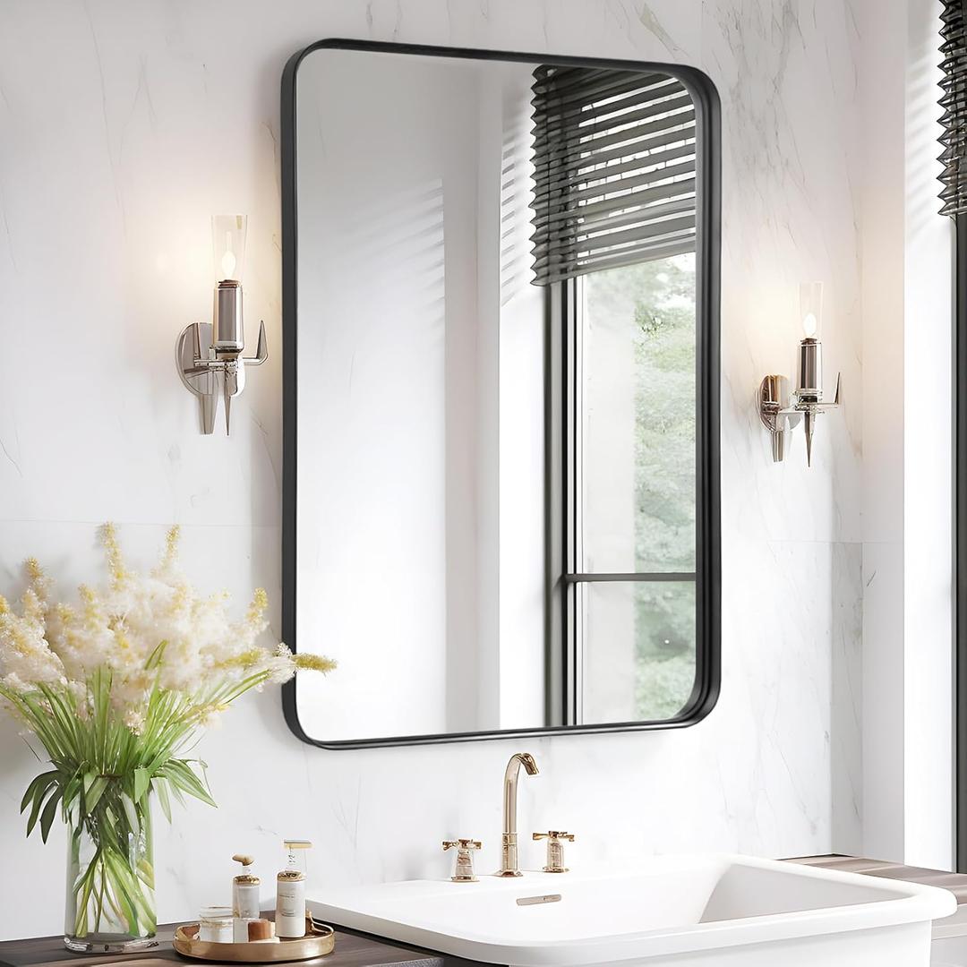 Bathroom Mirror Over Sink 24x36 Black - Framed Matte Bathroom Vanity Mirror, Wall Mounted Decor Mirror for Living Room, Restroom, Entryway, Hangs Vertically or Horizontally
