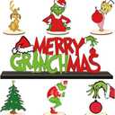 7 Pieces Christmas Table Decorations Signs Christmas Wooden Centerpiece Signs Merry Christmas Table Sign Xmas Theme Wooden Table Toppers for Christmas Holidays Party Supplies (Green Christmas -1)