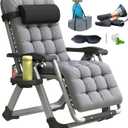 Oversized Zero Gravity Chair, XL Lounge Chair 29 Width, Padded Recliner Chair W/Removable Cushion & Adj Headrest, Storage Bag, Footrest Cushion, Cup Holder, for Indoor Outdoor, Gray
