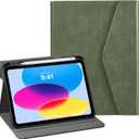CoBak Premium Leather Case for iPad (A16) 11th Generation 11 Inch (2025), iPad 10th Generation 10.9 Inch (2022) - Elegant Magnetic Flip Cover with Auto Wake/Sleep, Pencil Holder, and Multi-Angle Stand (Green)