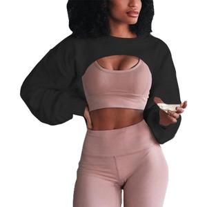 Artfish Women's Crewneck Long Sleeve Crop Tops Workout Gym Casual Cut-out Loose Cropped Sweatshirts (Medium, Black)