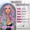 Rainbow Wig Long Wavy Curly Wigs for Women Colorful Wigs 26 Inches Rainbow Ombre Wigs Synthetic Cosplay Wig Pastel Colored Wigs Womens Hair Replacement Wigs for Girls Daily Party Costume Use