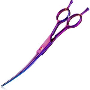 JASON Curved Shears for Dogs - 7.5" Pet Grooming Scissors with Ergonomic Handle Japanese Stainless Steel Trimming Scissor for Dogs, Cats and Other Pets, Sharp (Up-Curved, Purple) Christmas Gift