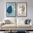 Framed Modern Luxury Wall Art for Bedroom, Set of 2 Blue Modern Elegant Leaf Floral Artwork for Walls, Large Bright Style Art Prints with Black Frame for Living Room Office Kitchen Wall Decor, 20"x30", 20" W x 30" H x 2Pcs