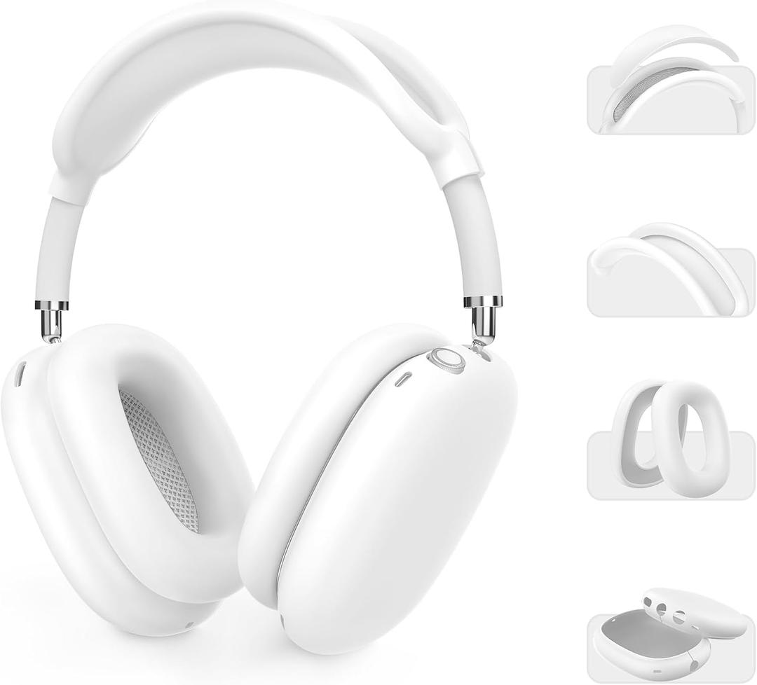 Silicone Case Cover for AirPods Max Headphones (USB-C/ Lightning)(2024/ 2020) [4 in 1] Anti-Scratch Ear Pad Cover/ Ear Cups Cover/ Headband Pad/ Headband Cover Accessories for Apple AirPods Max