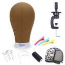 EERYA Wig Head Canvas Block Wig Head Stand, 22 Inch, Brown