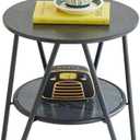 Leesingdo 2 Tier Round End Table, Black End Table with Metal Frame for Small Spaces, Accent Coffee Table, Sofa Table, Nightstand for Living Room, Bedroom