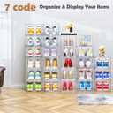 12 Pack Clear Shoe Storage Organizer with Magnetic Door,Stackable Plastic Shoe Boxes for Sneakers,Boots,and Heels,Space-Saving Foldable Shoe Rack for Closet,Durable Shoe Cabinet Organizer,White
