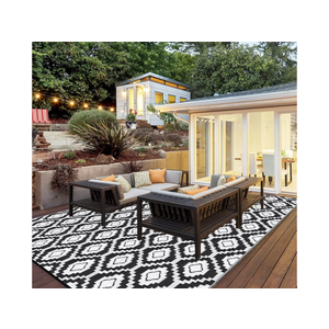 HIHEGD Outdoor Rug 9x12 for Patio Camping RV, Waterproof Reversible Mat, Plastic Straw Rug for Indoor Outdoor Patio Clearance, Porch, Deck, Backyard, Picnic (Black and White)