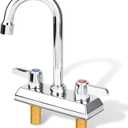 Commercial Bar Sink Faucet,4 Inch Center Deck Mount Bar Sink Faucet2 Hole Brass Constructed,Chrome Polished with 3.8" Gooseneck Spout and 90Rotatable Dual Lever Handles.