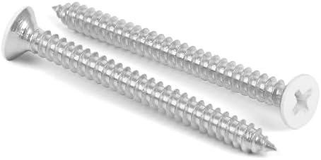 #10 x 1-3/4" Flat Head Wood Screw, Sheet Metal Screws, Stainless Steel 18-8 (304), White Head, 100 PCS