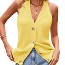 Women Sweater Vest Button Down V Neck Knit Tank Top Sleeveless Cardigans Yellow M (Yellow)