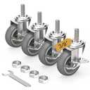 HOLKIE Caster Wheels 3 inch Locking Casters Set of 4, Threaded Stem 3/ 8" -16 x 1-1/ 2" (Diameter 3/ 8", Length 1-1/ 2") Swivel Heavy Duty Castors Gray