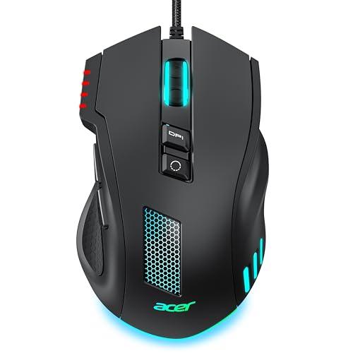 Acer Wired Gaming Mouse, 12,800 DPI RGB Ergonomic Computer Mouse with Optical Sensor, 8 Programmable Buttons, 12 Backlit Modes, Software for DIY Keybinds, Rapid Fire, USB Gaming Mice for Laptop, PC