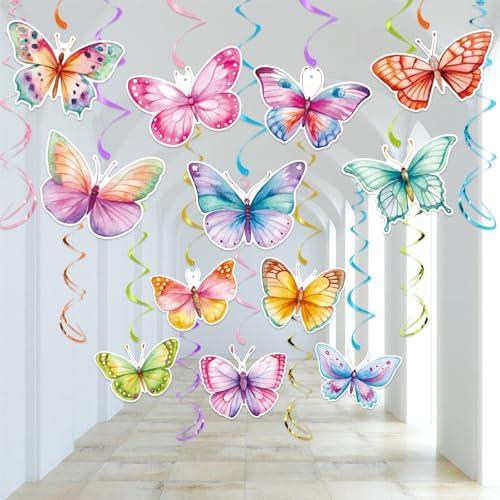 30 Pieces Butterfly Party Decorations - Watercolor Butterfly Hanging Swirls Spring Summer Theme Butterfly Decorations for Birthday Wedding Baby Shower Party Supplies