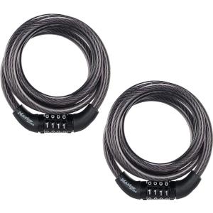 Master Lock Black Set Preset Combination Bike Lock, Metal Cable Lock has a Weather Resistant Vinyl Coating for Outdoor Equipment, Bicycles, 4 Feet Long, Pack of 2, 8143T