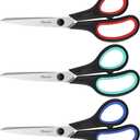 3-Pack 8" Heavy Duty Scissors with Ultra Sharp Blades and Comfort Grip Handles - For Office, Home, School, Sewing, and Crafts (Red, Green, Blue)