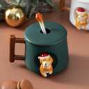 DIHOclub Ceramic Coffee Mug with Lid and Matching Spoon,Novelty 3D Golden Retriever Pattern Mug for Tea Milk Chocolate Juice,Cute Cup for Dog Lovers,Perfect Christmas Gifts-14 Ounces (green)